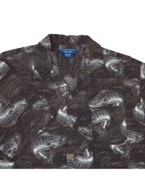 Puritan Mens XL Hawaiian Fish Print Button-Down Shirt Short Sleeve 100% Rayon